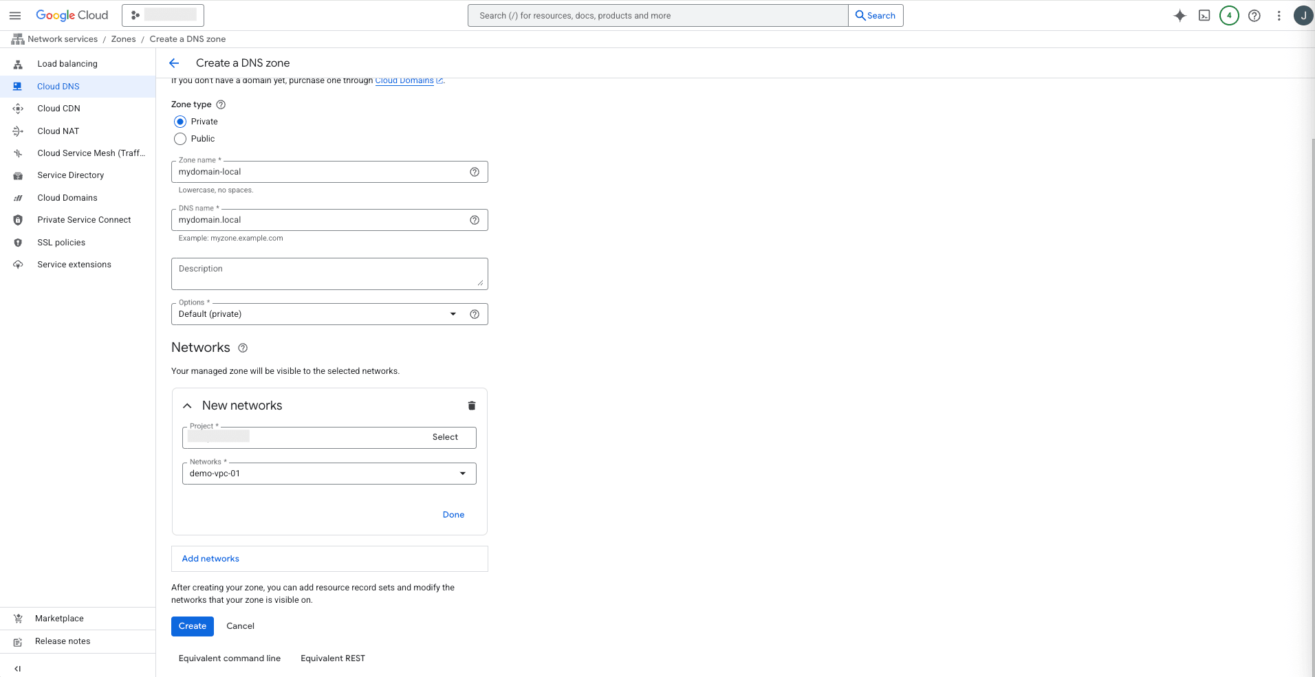 This screenshot shows how to create zone.
