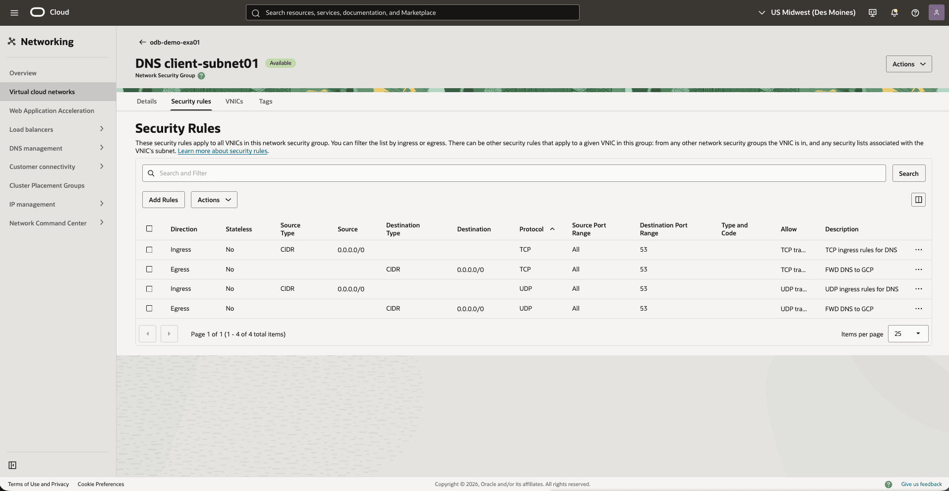This screenshot shows how to create security rules.