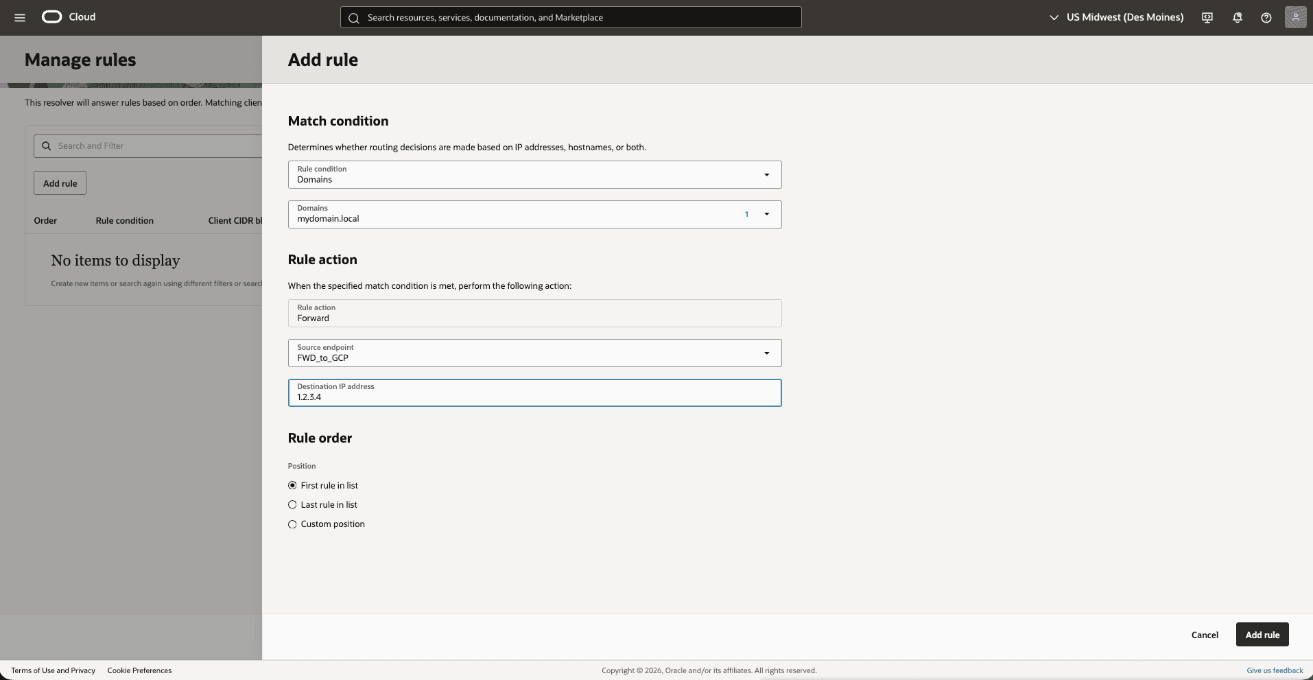 This screenshot shows how to create a rule.
