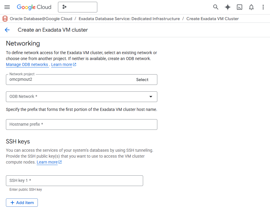 This screenshot shows how to create an Exadata VM Cluster.