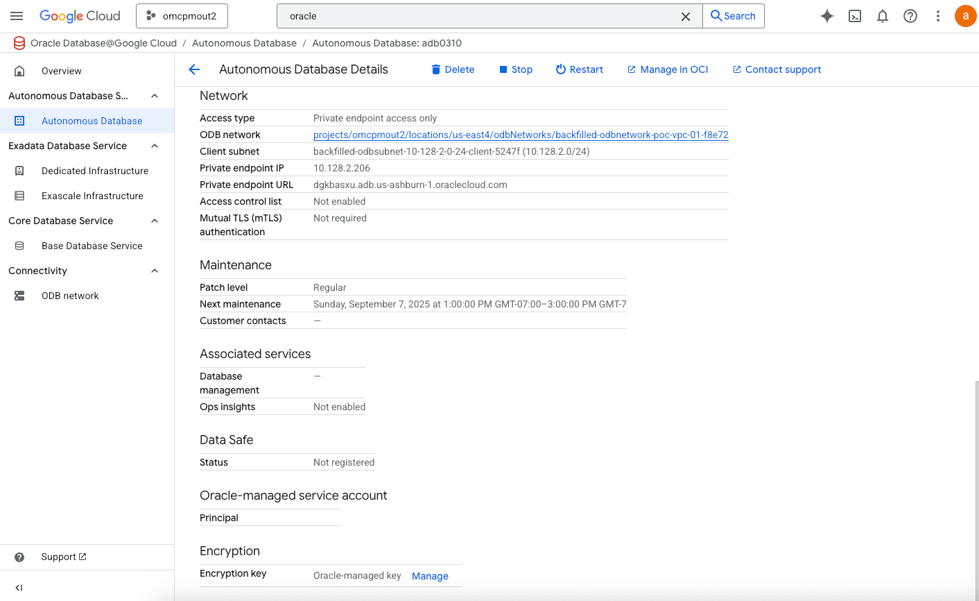 A screenshot of data protection for Autonomous Databases