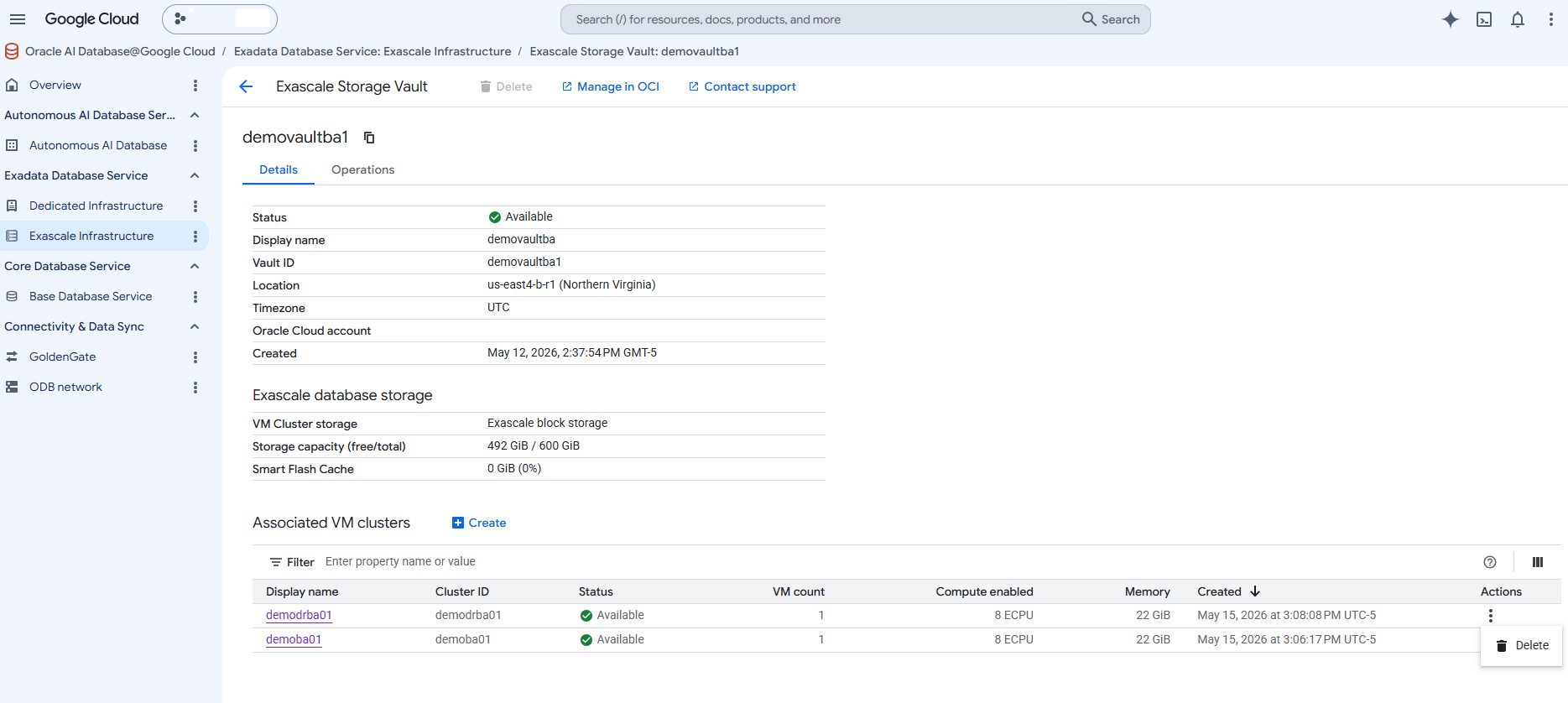This screenshot shows how to delete an Exascale Storage Vault. This screenshot shows how to delete an Exascale Storage Vault.