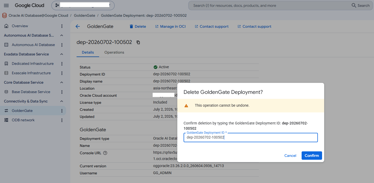 This screenshot shows how to delete a deployment.
