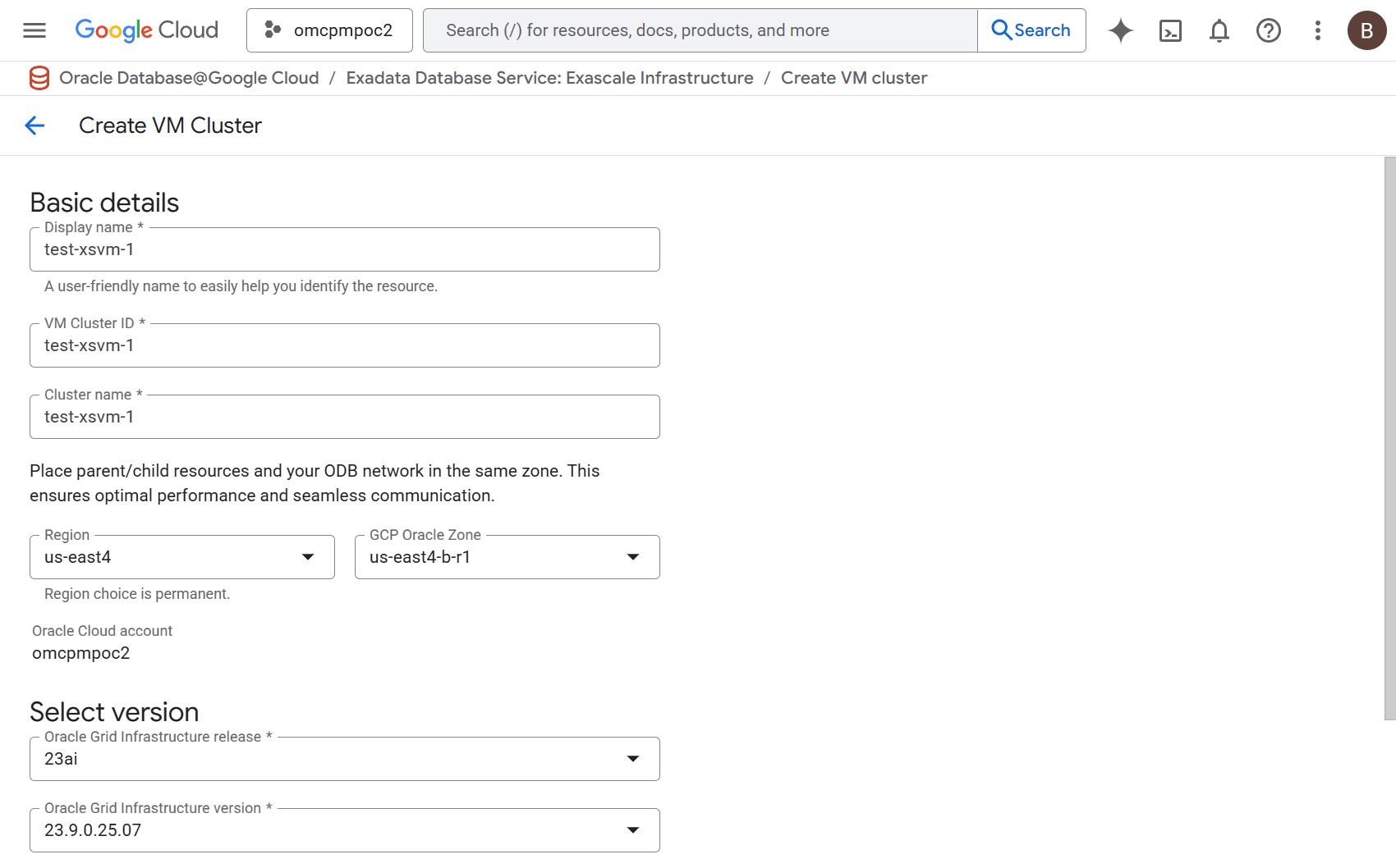 A screenshot of the create Exascale VM Cluster process. A screenshot of the create Exascale VM Cluster process.