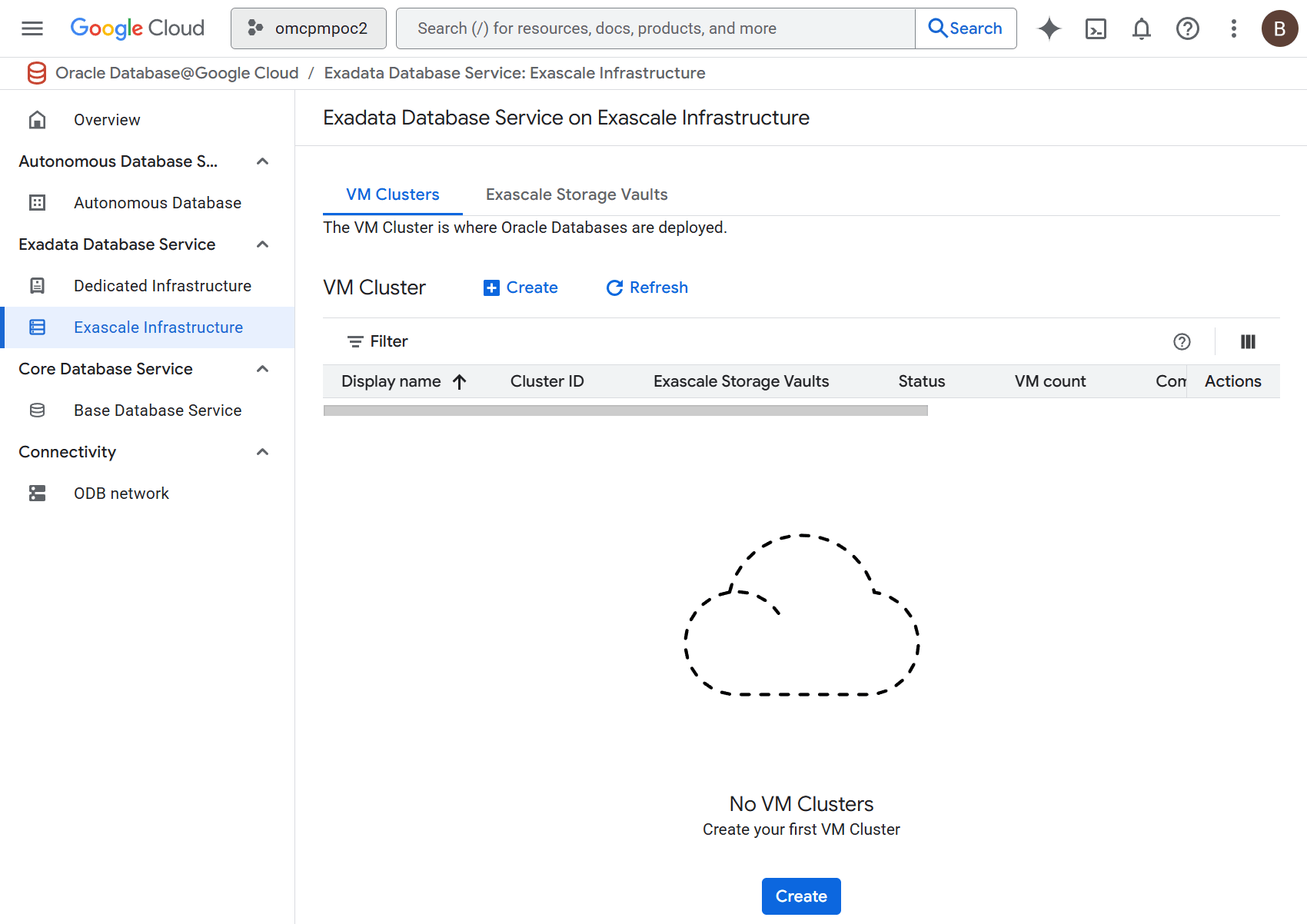 A screenshot of the create Exascale VM Cluster process. A screenshot of the create Exascale VM Cluster process.