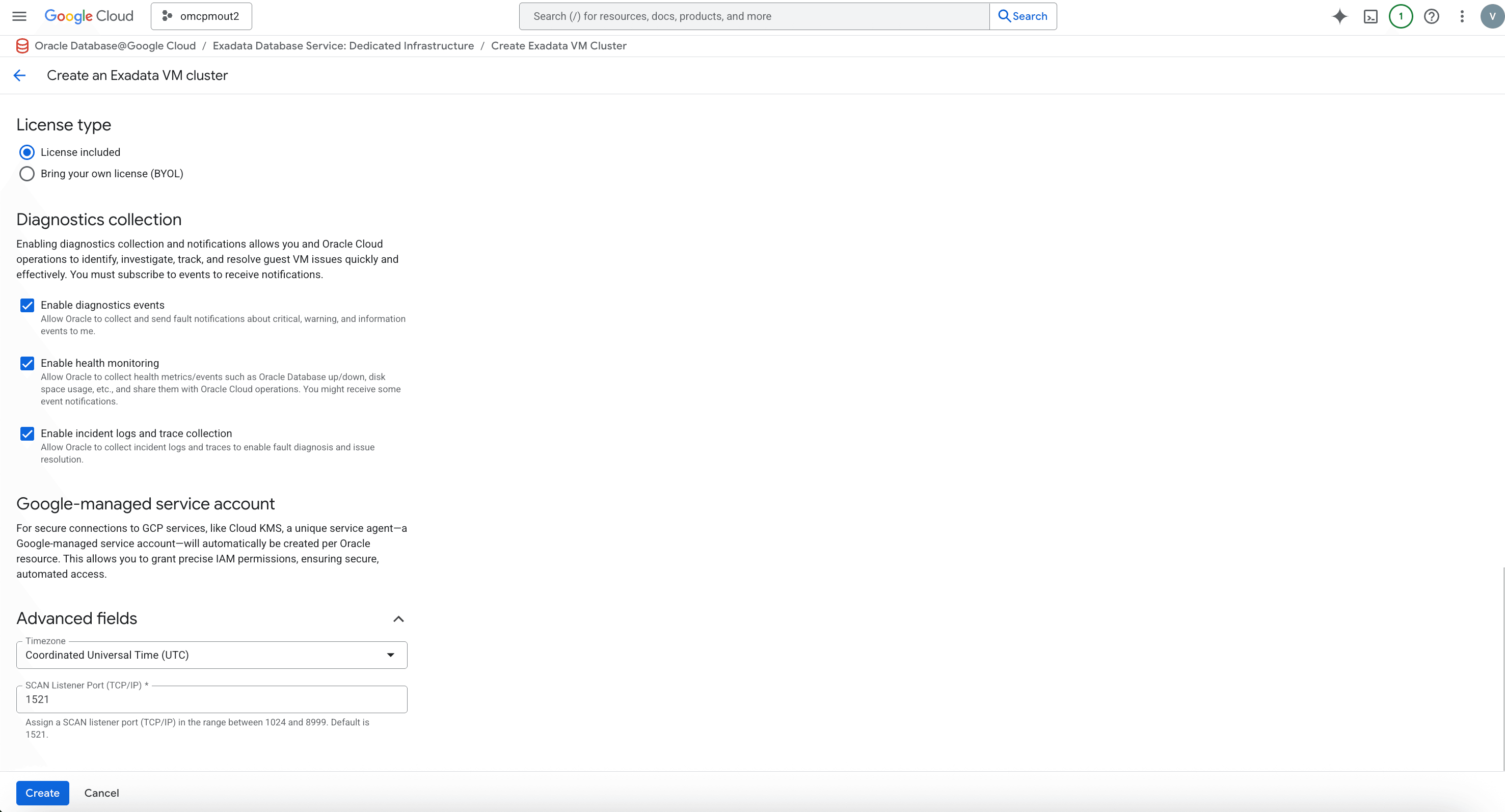 A screenshot of additional Exadata VM Cluster creation details. A screenshot of additional Exadata VM Cluster creation details.