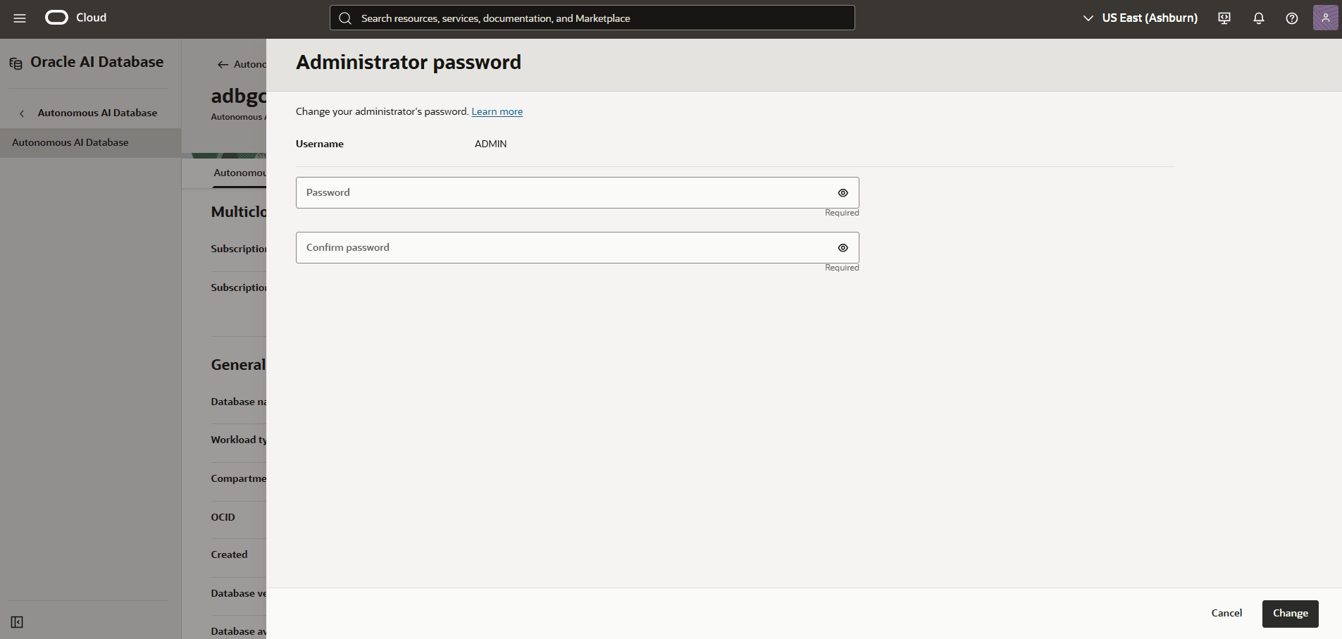 The screenshot shows the steps to modify an Autonomous AI Database.