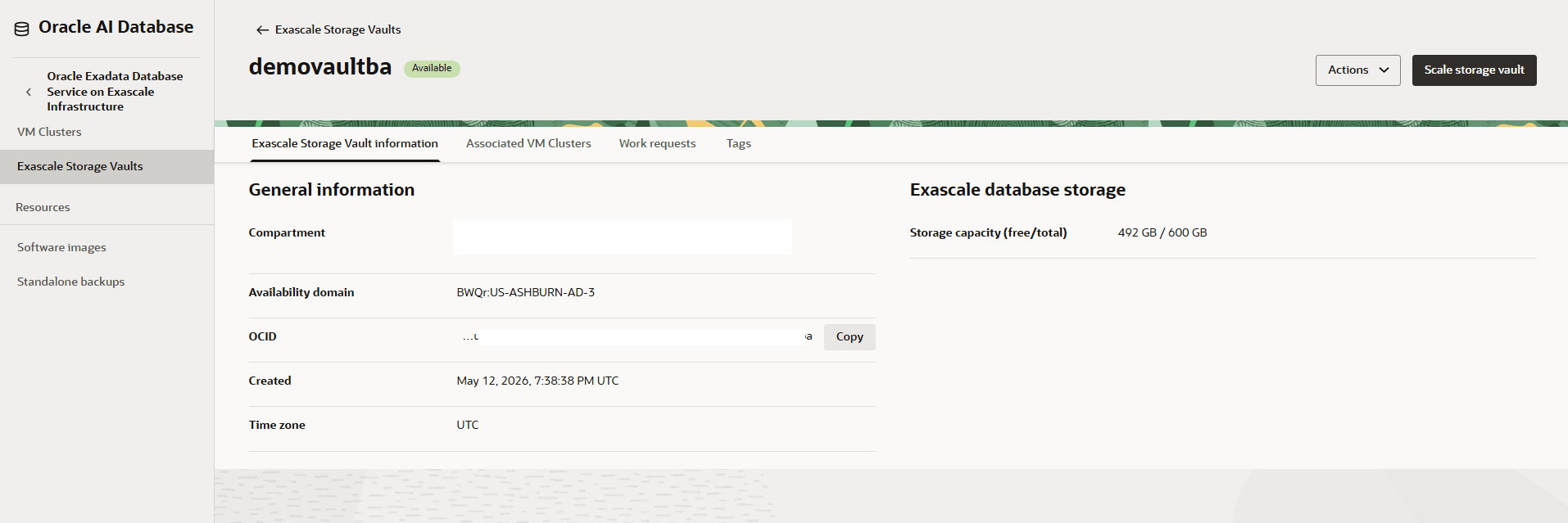 This screenshot shows how to scale storage vault. This screenshot shows how to scale storage vault.