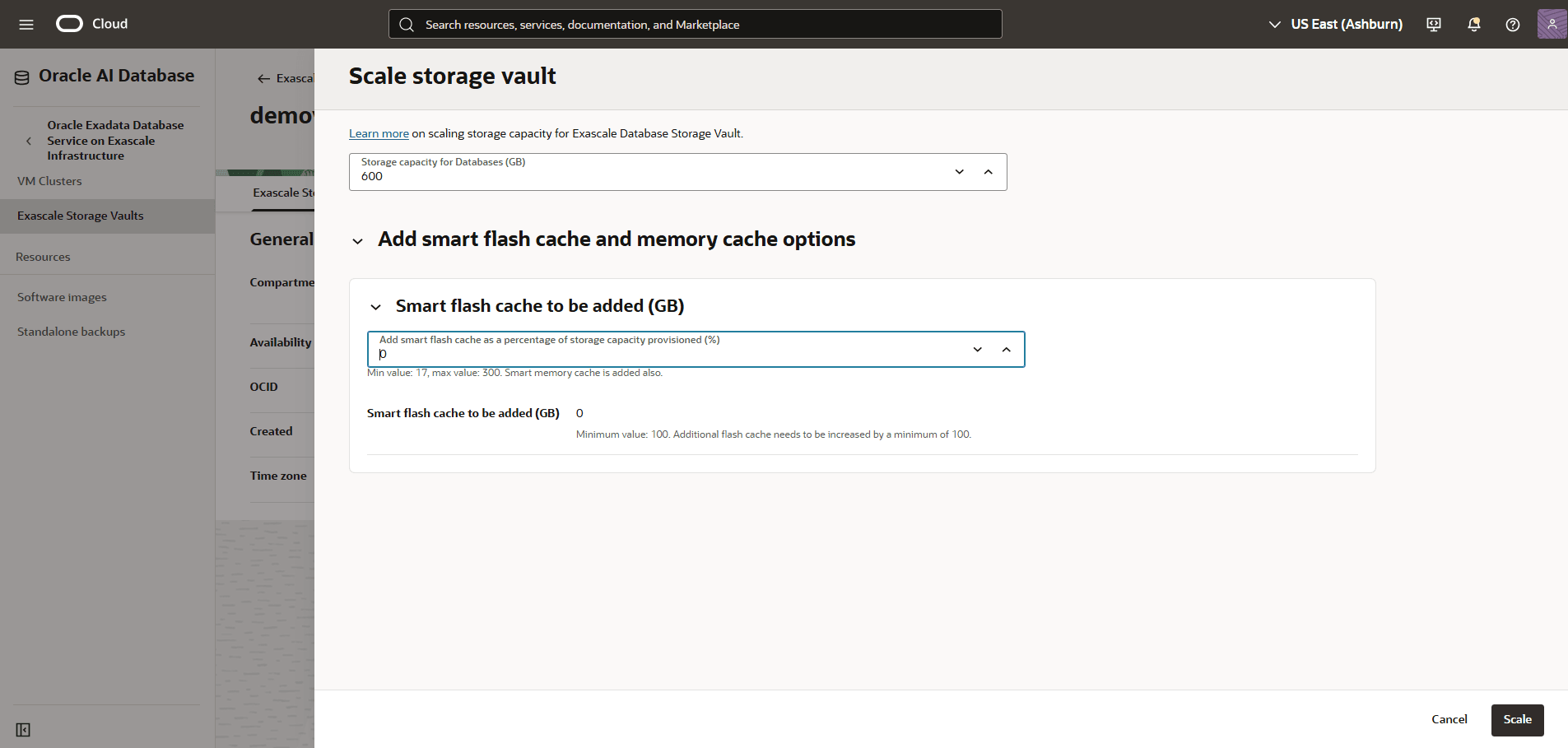 This screenshot shows how to scale storage vault. This screenshot shows how to scale storage vault.