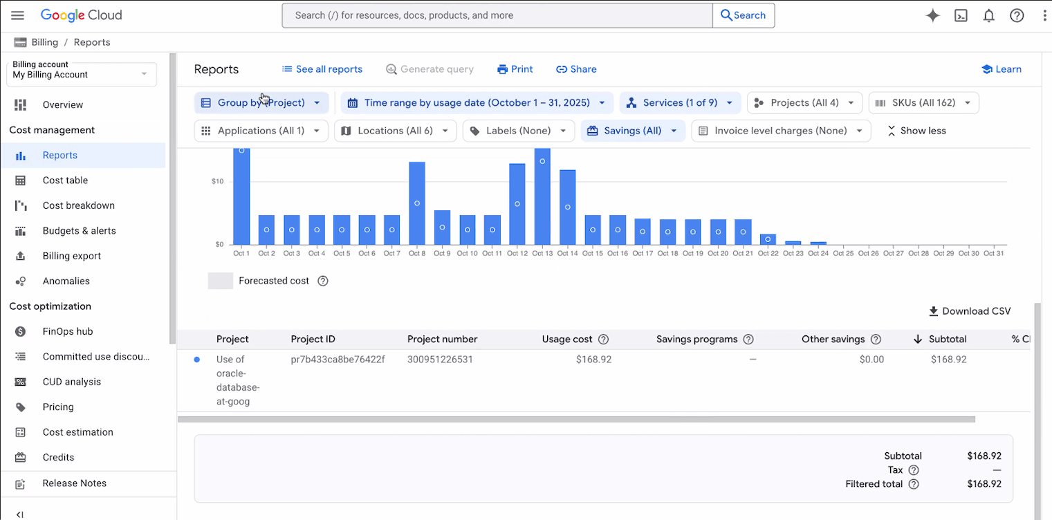 This screenshot shows how to check report table.