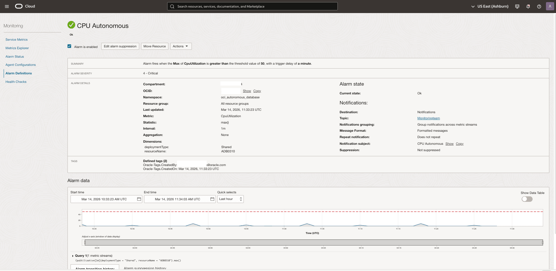 This screenshot shows how to create alarms.