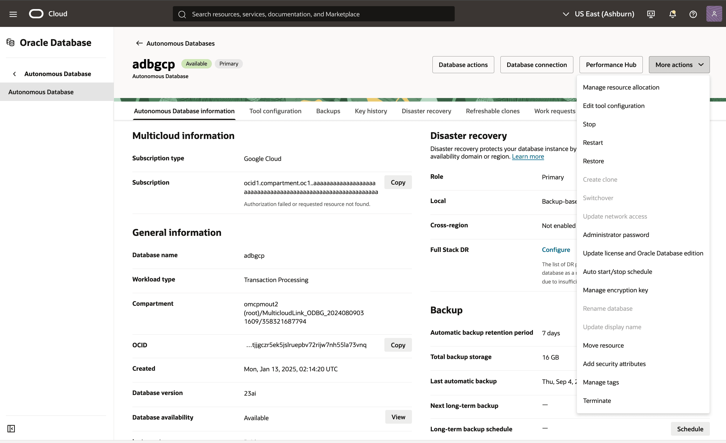 A screenshot of modifying the Autonomous Database process. A screenshot of modifying the Autonomous Database process.