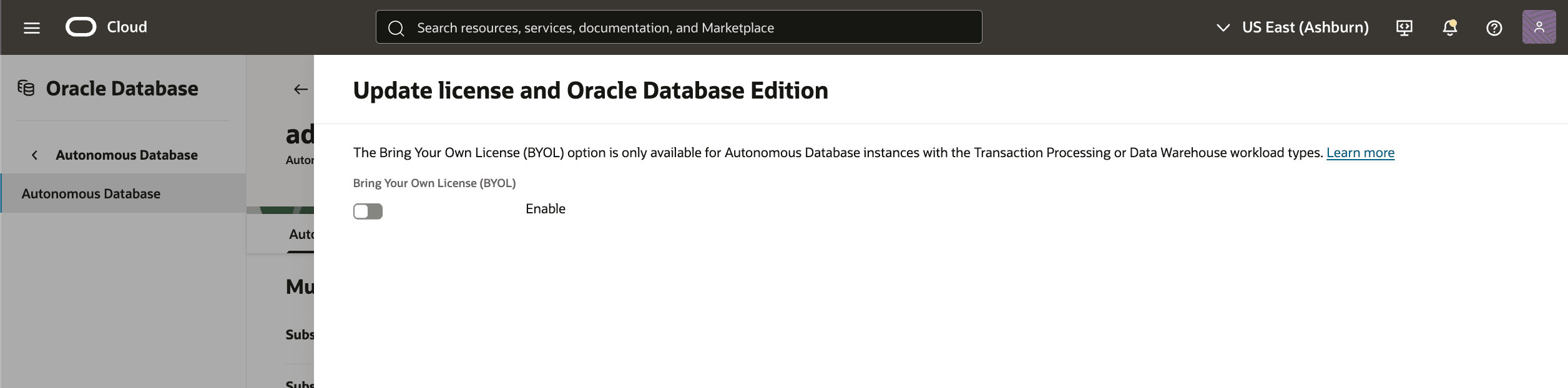 A screenshot of modifying the Autonomous Database process. A screenshot of modifying the Autonomous Database process.