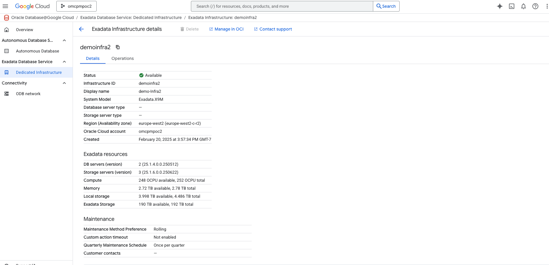 A screenshot of modifying the Exadata Infrastructure process. A screenshot of modifying the Exadata Infrastructure process.