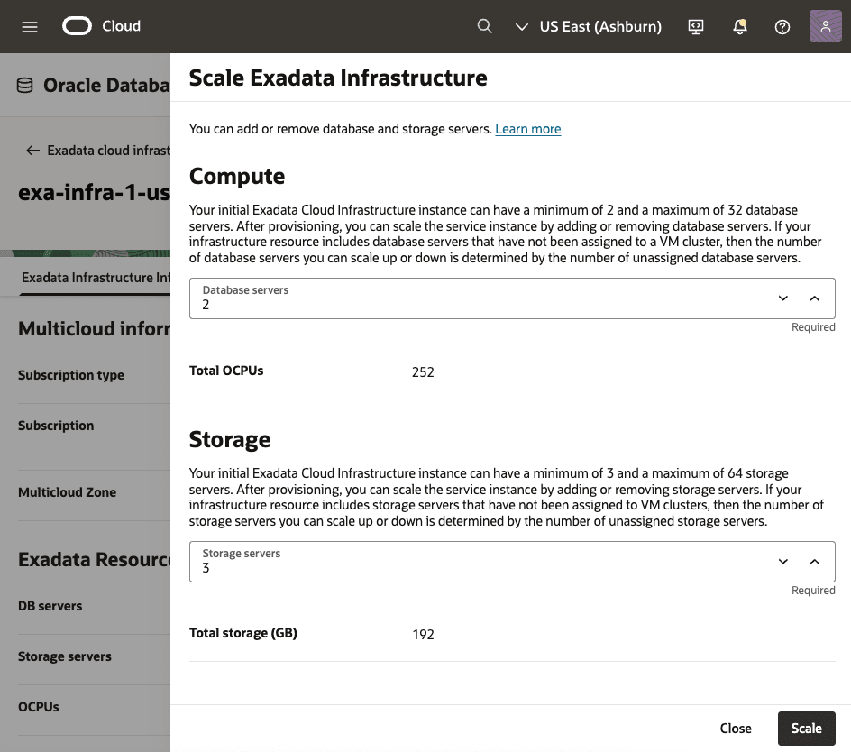 A screenshot of modifying the Exadata Infrastructure process. A screenshot of modifying the Exadata Infrastructure process.