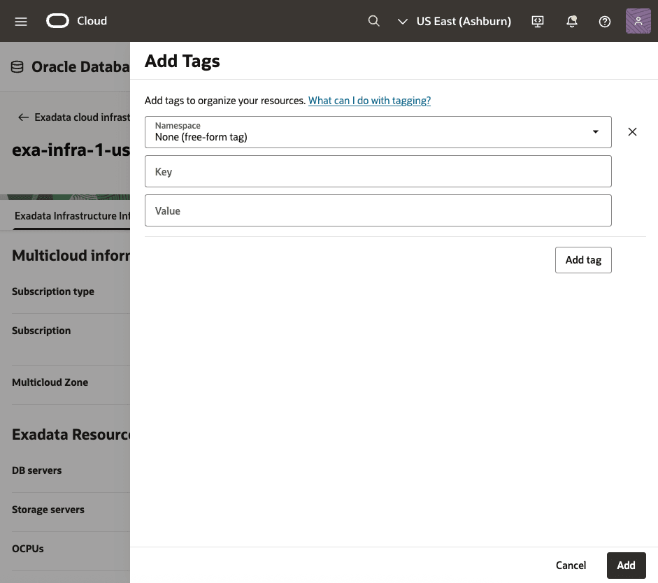 A screenshot of modifying the Exadata Infrastructure process. A screenshot of modifying the Exadata Infrastructure process.