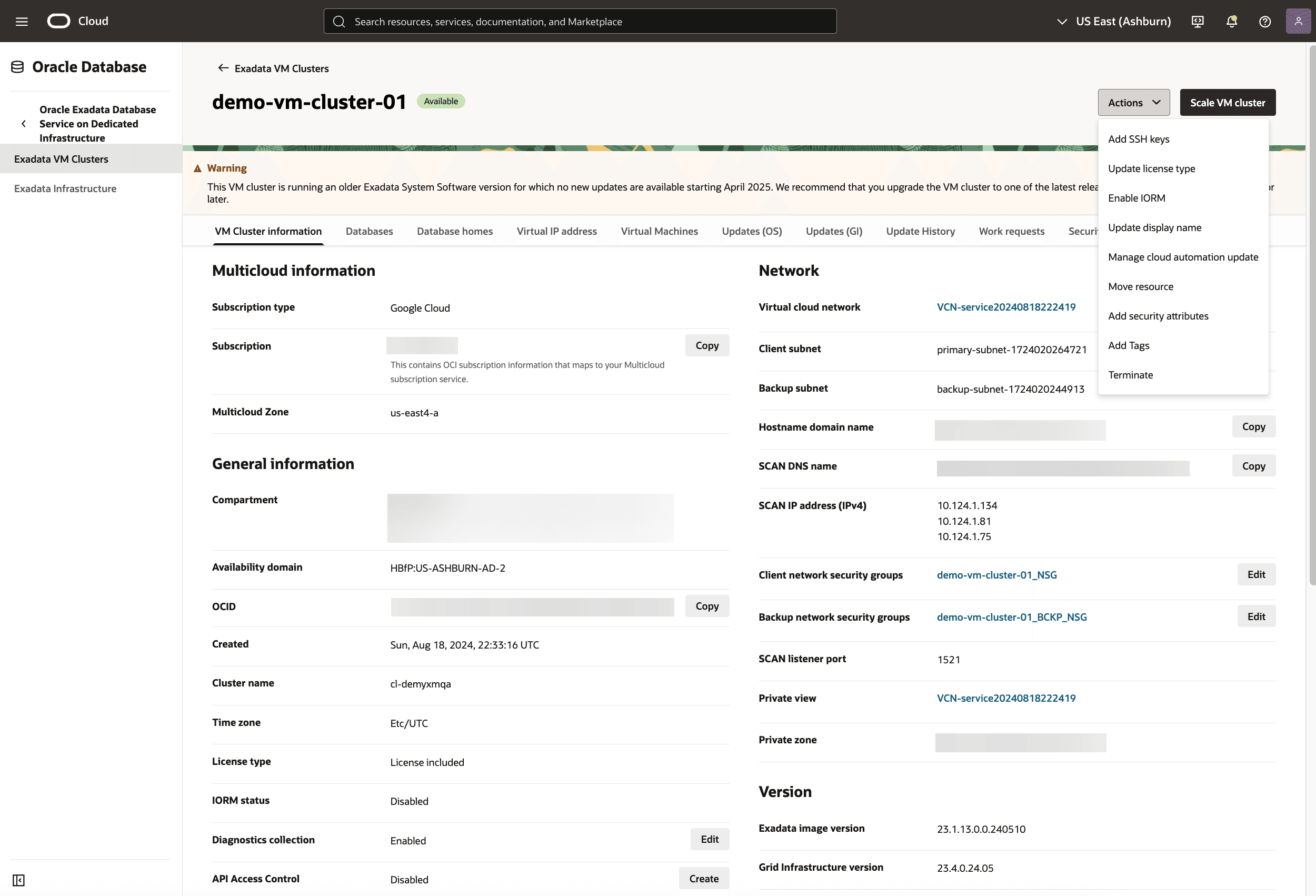 A screenshot of modifying the Exadata VM cluster process. A screenshot of modifying the Exadata VM cluster process.