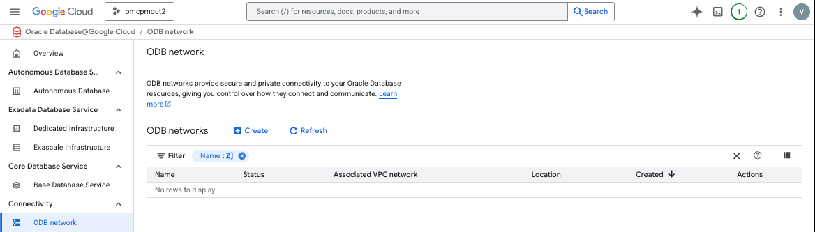 A screenshot showing the link to select to begin the creation of an ODB network. A screenshot showing the link to select to begin the creation of an ODB network.