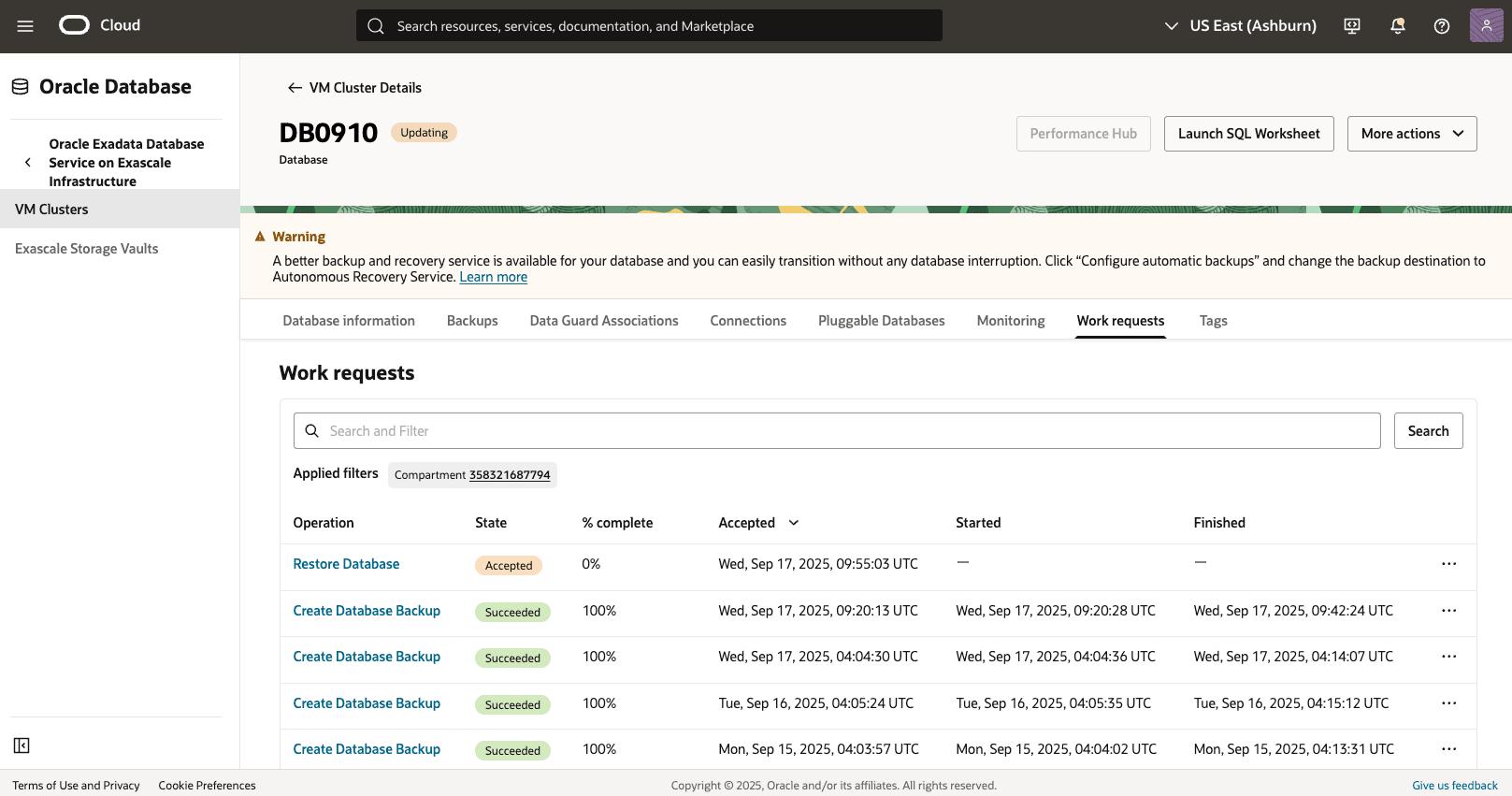 A screenshot of the Container Database (CDB) Point-in-Time Restores. A screenshot of the Container Database (CDB) Point-in-Time Restores.