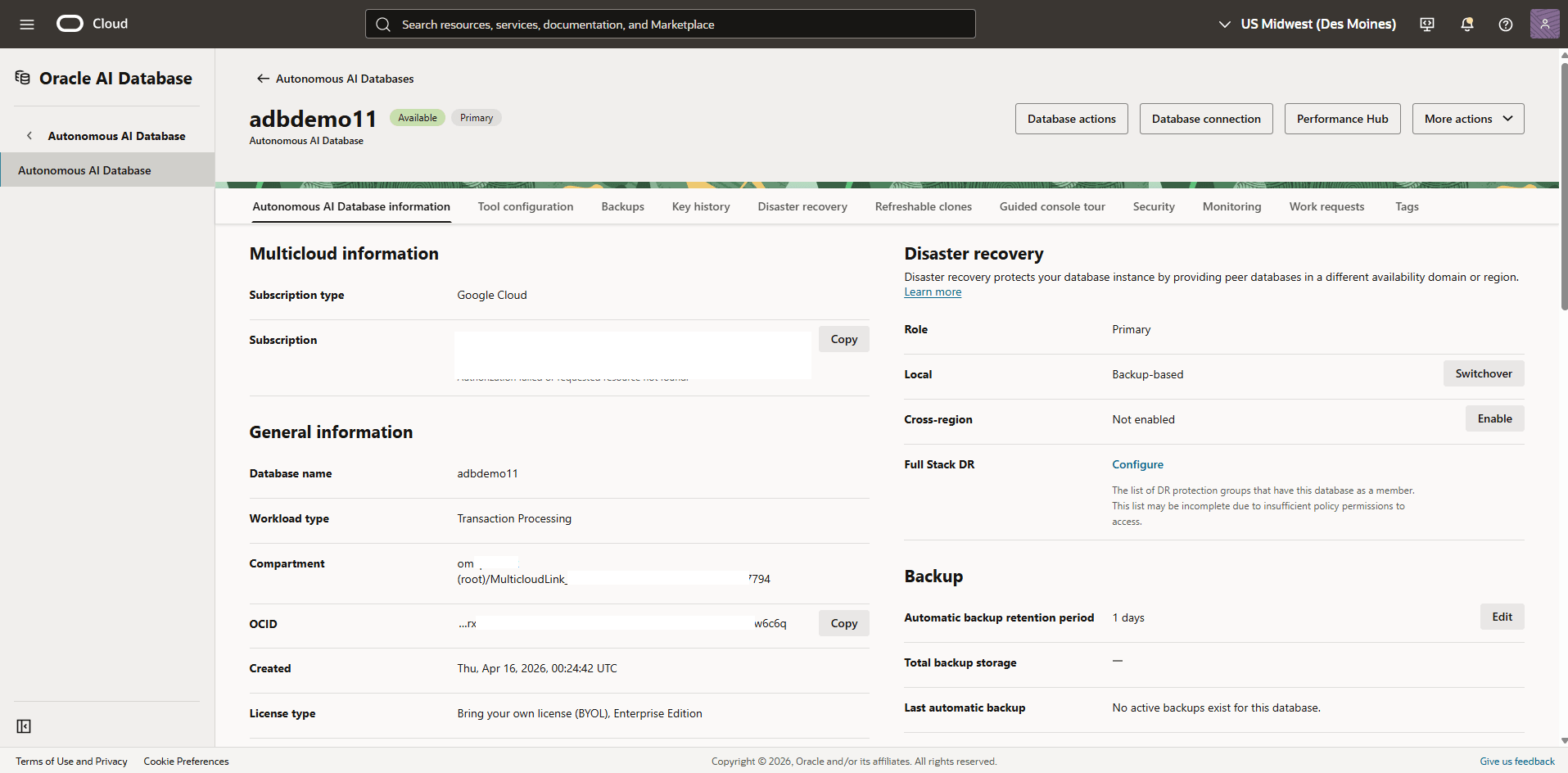 This screenshot shows how to obtain your compartment information.
