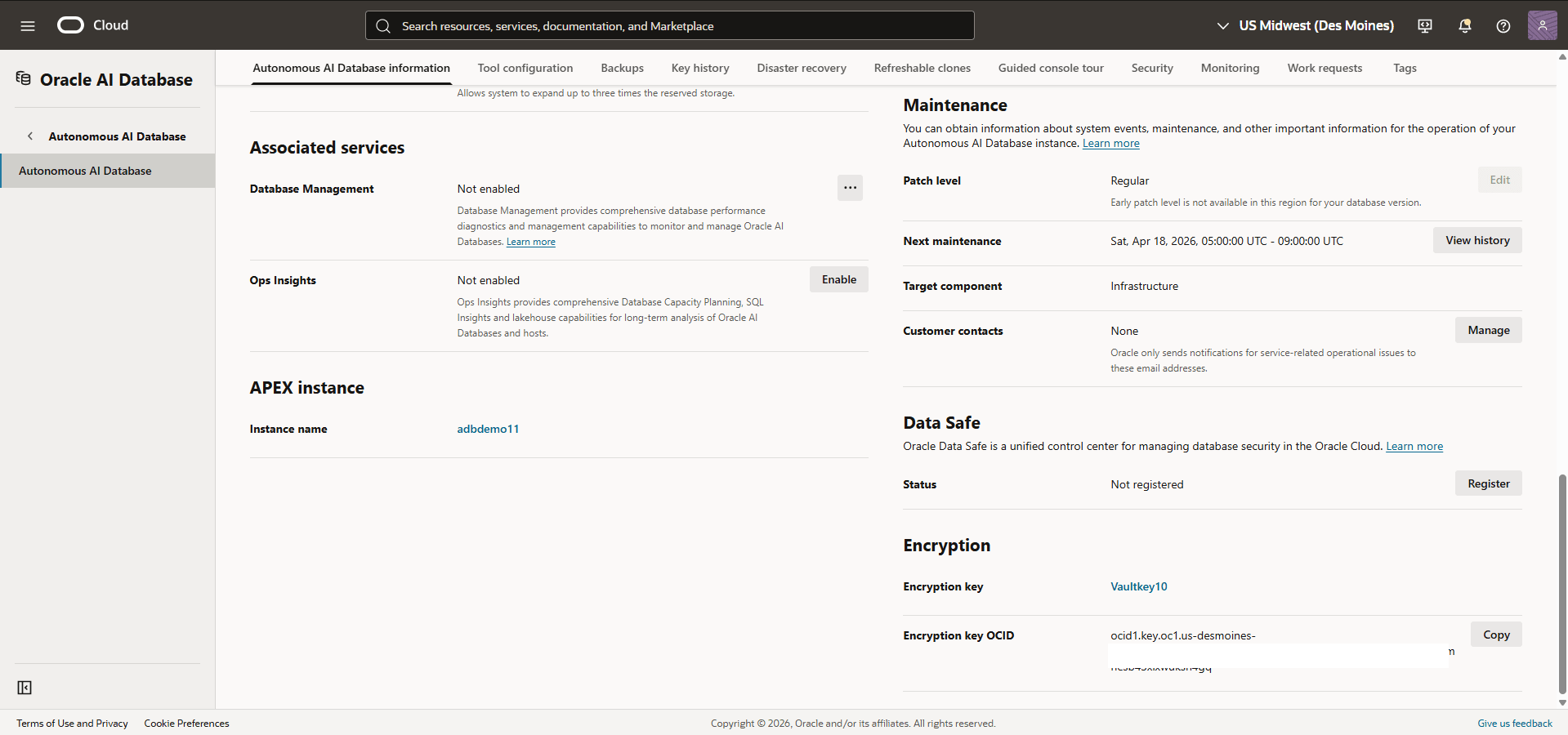 This screenshot shows how to verify the database encryption method.