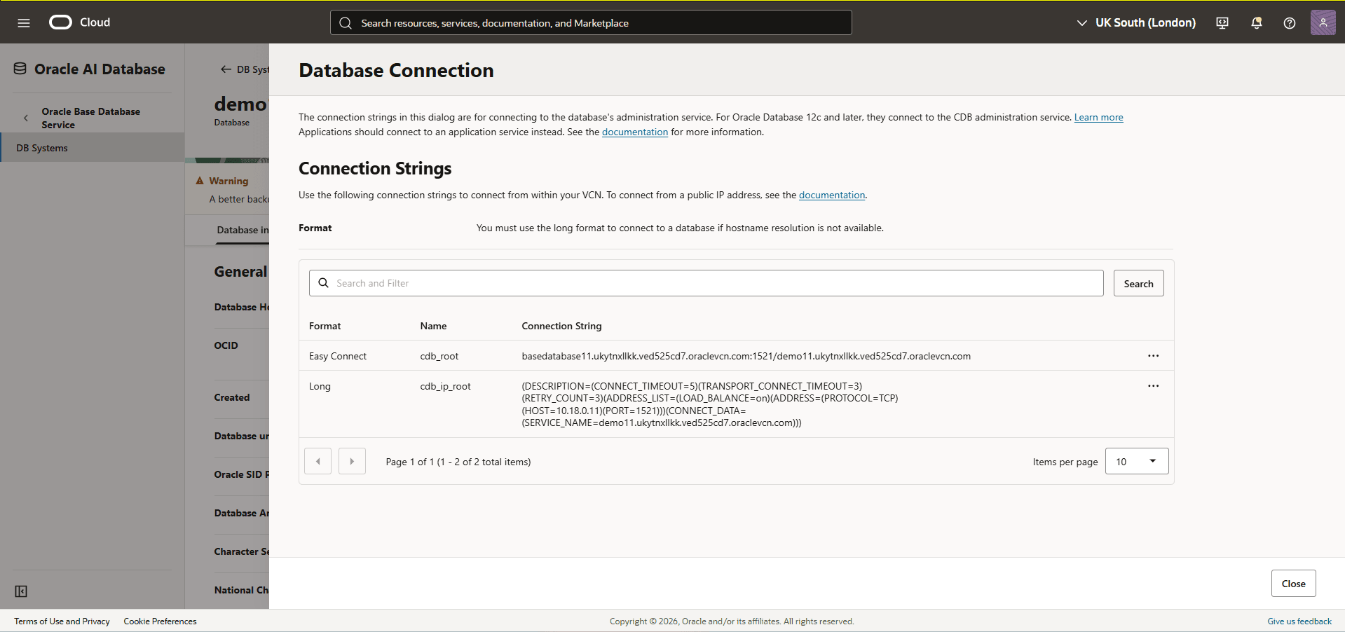 This screenshot shows the database connection.