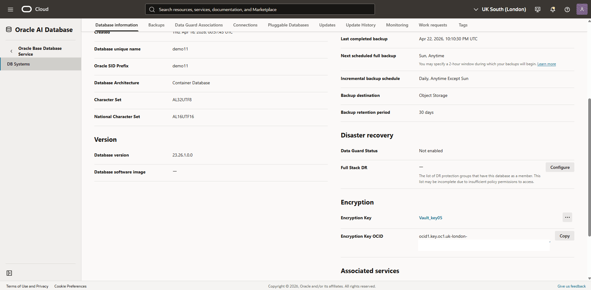 This screenshot shows how to verify the database encryption method.