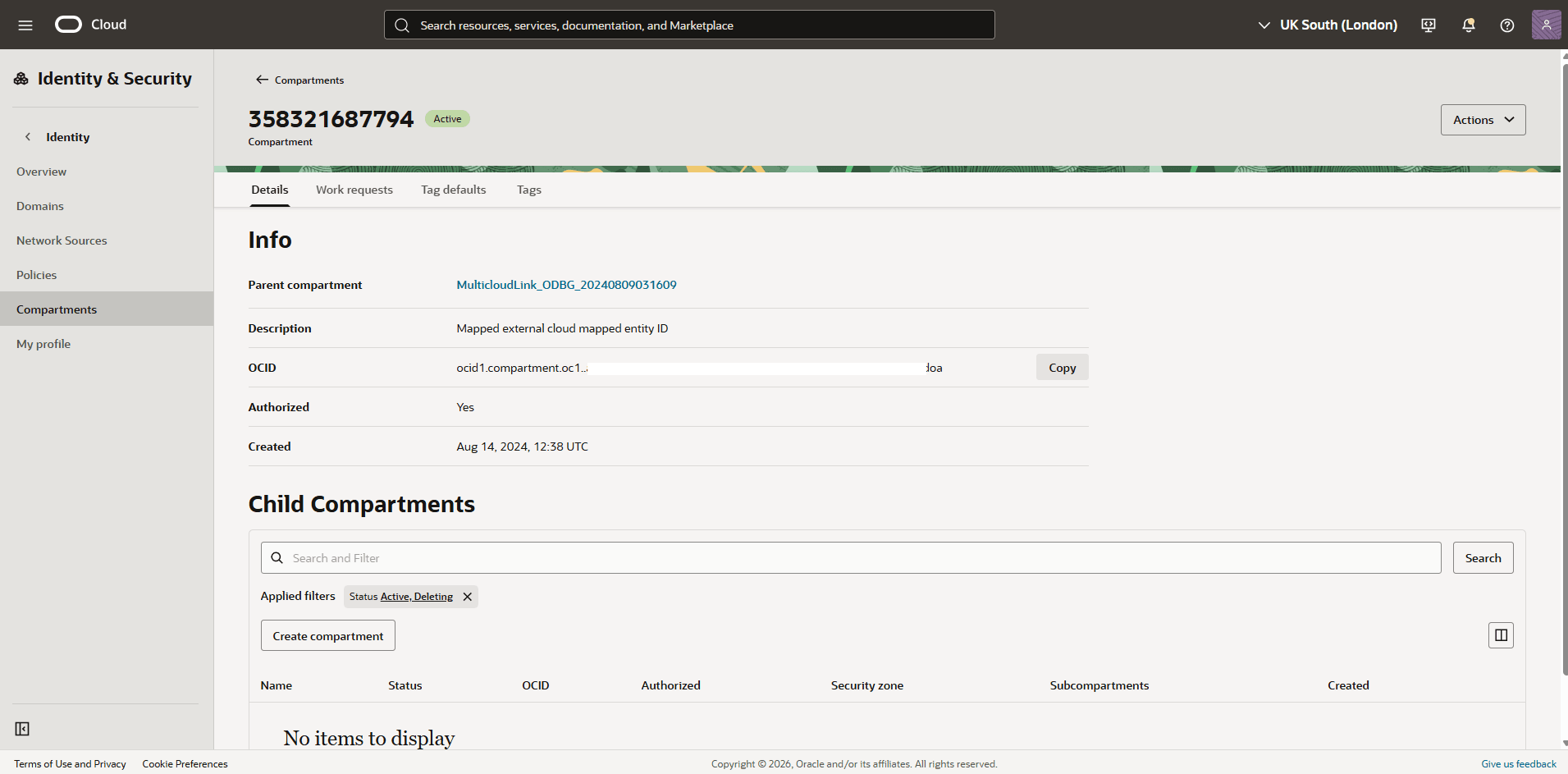 This screenshot shows how to obtain your OCID information.