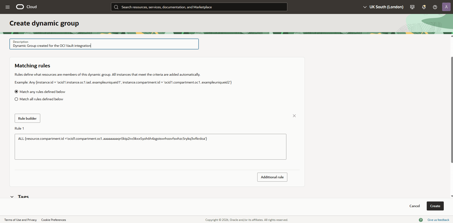 This screenshot shows how to create dynamic group.