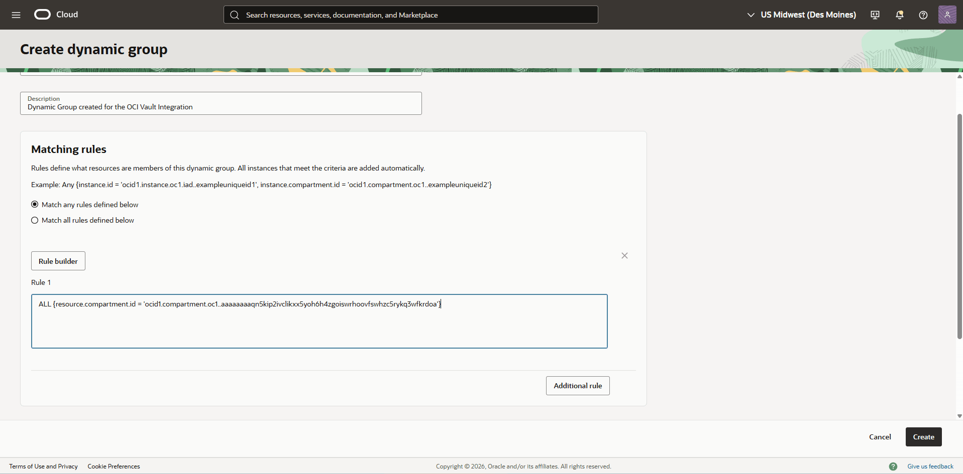 This screenshot shows how to create dynamic group.
