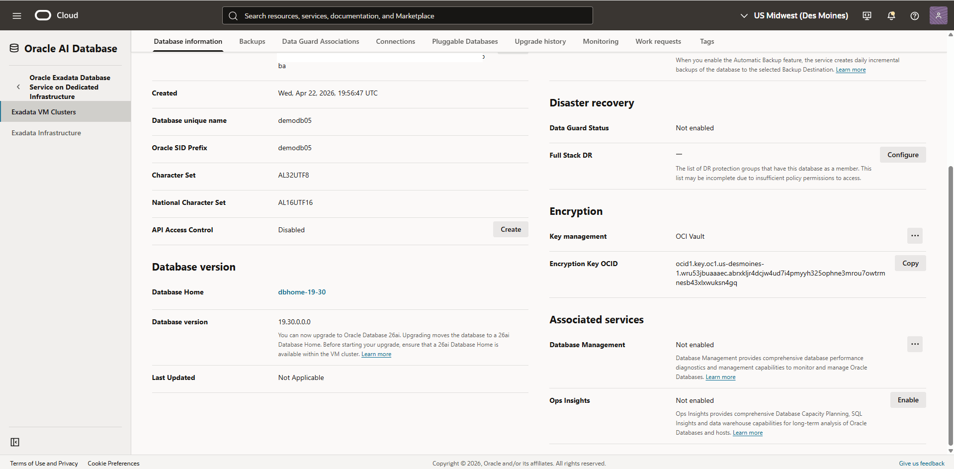 This screenshot shows how to verify the database encryption method.