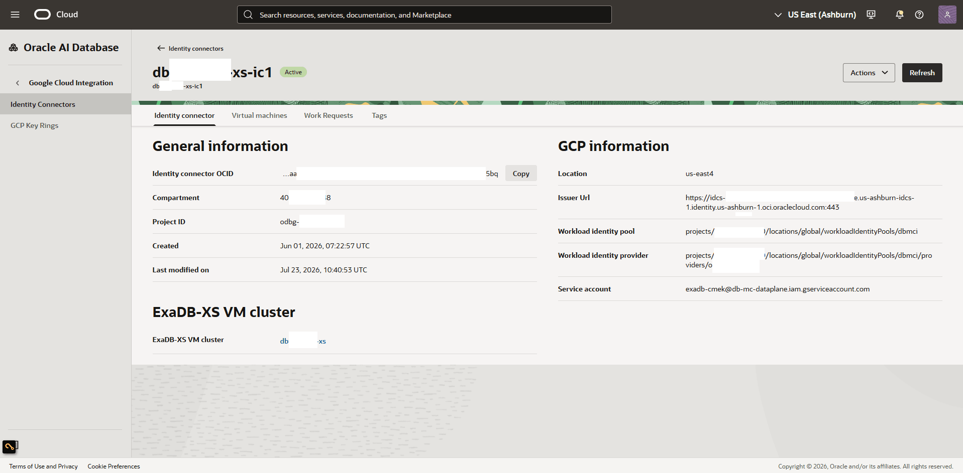 This screenshot shows how to obtain service account information.