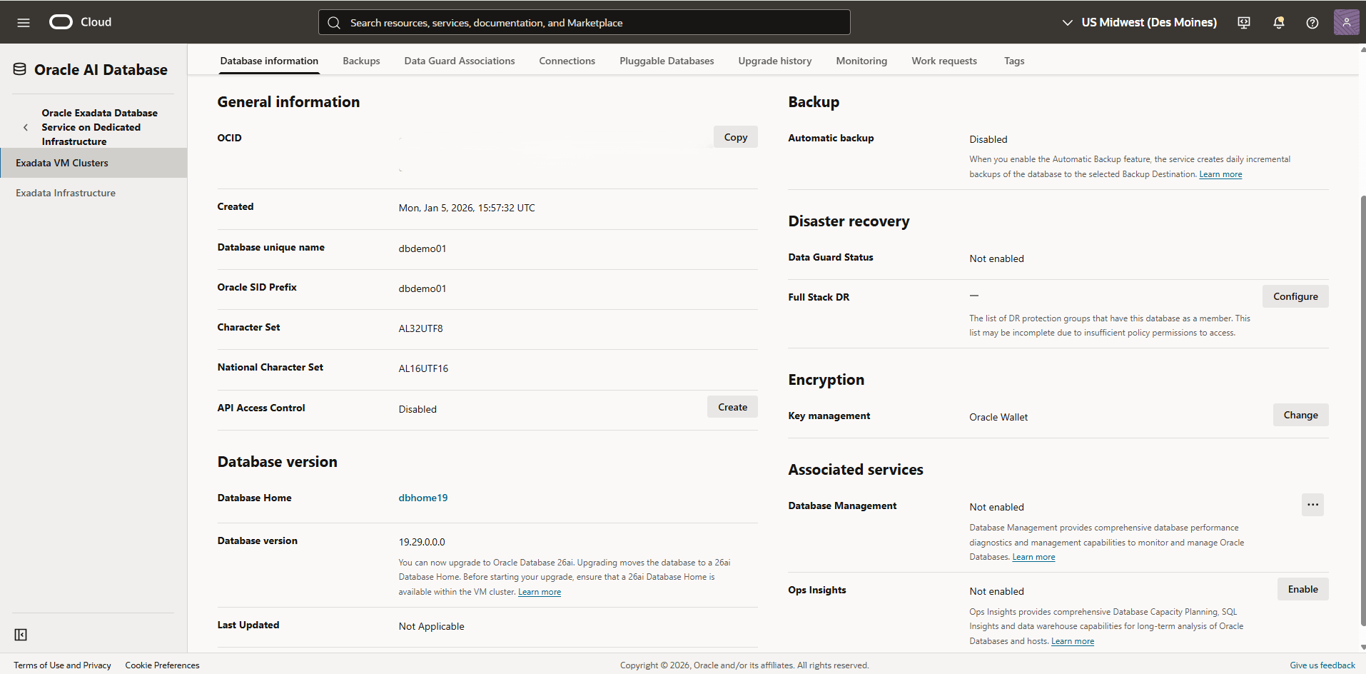 This screenshot shows key management information.
