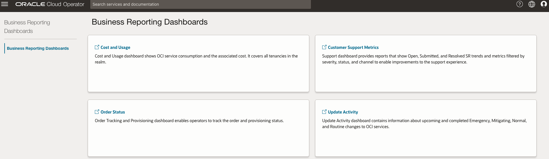 Oracle Alloy Business Reporting dashboards