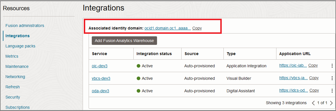 Associated identity domain link for integration applications