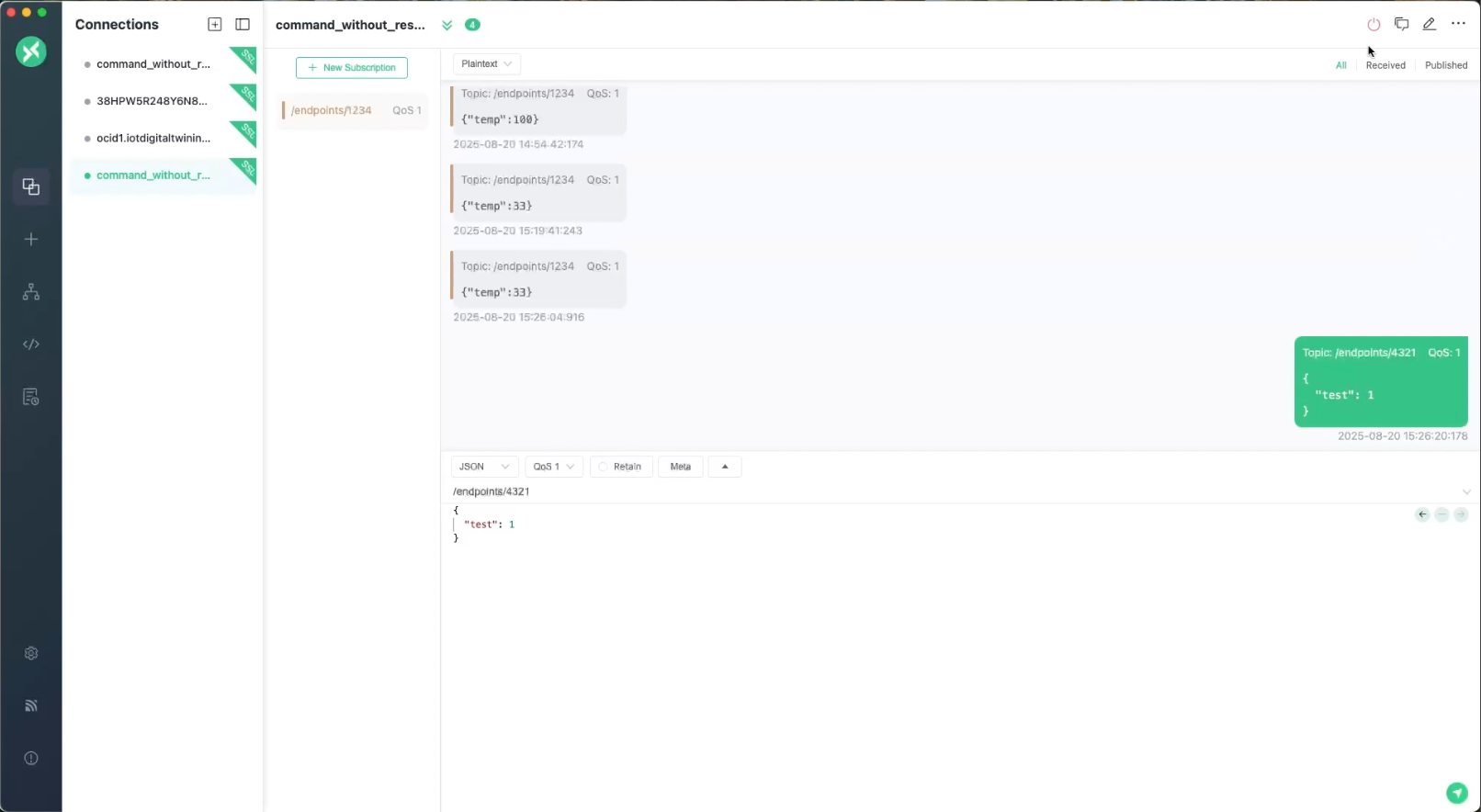 This image shows how to verify in MQTTX.