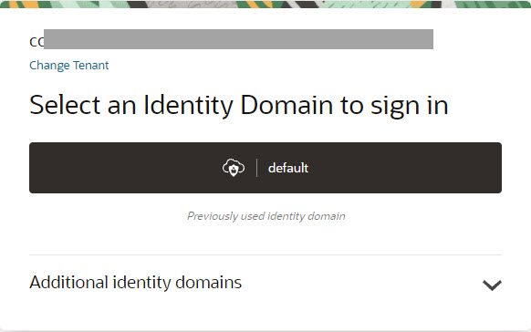 Select an identity domain screen