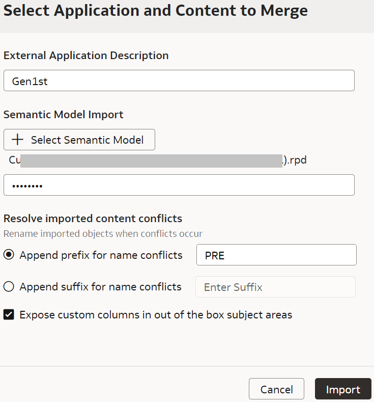 Select Application and Content to Merge dialog