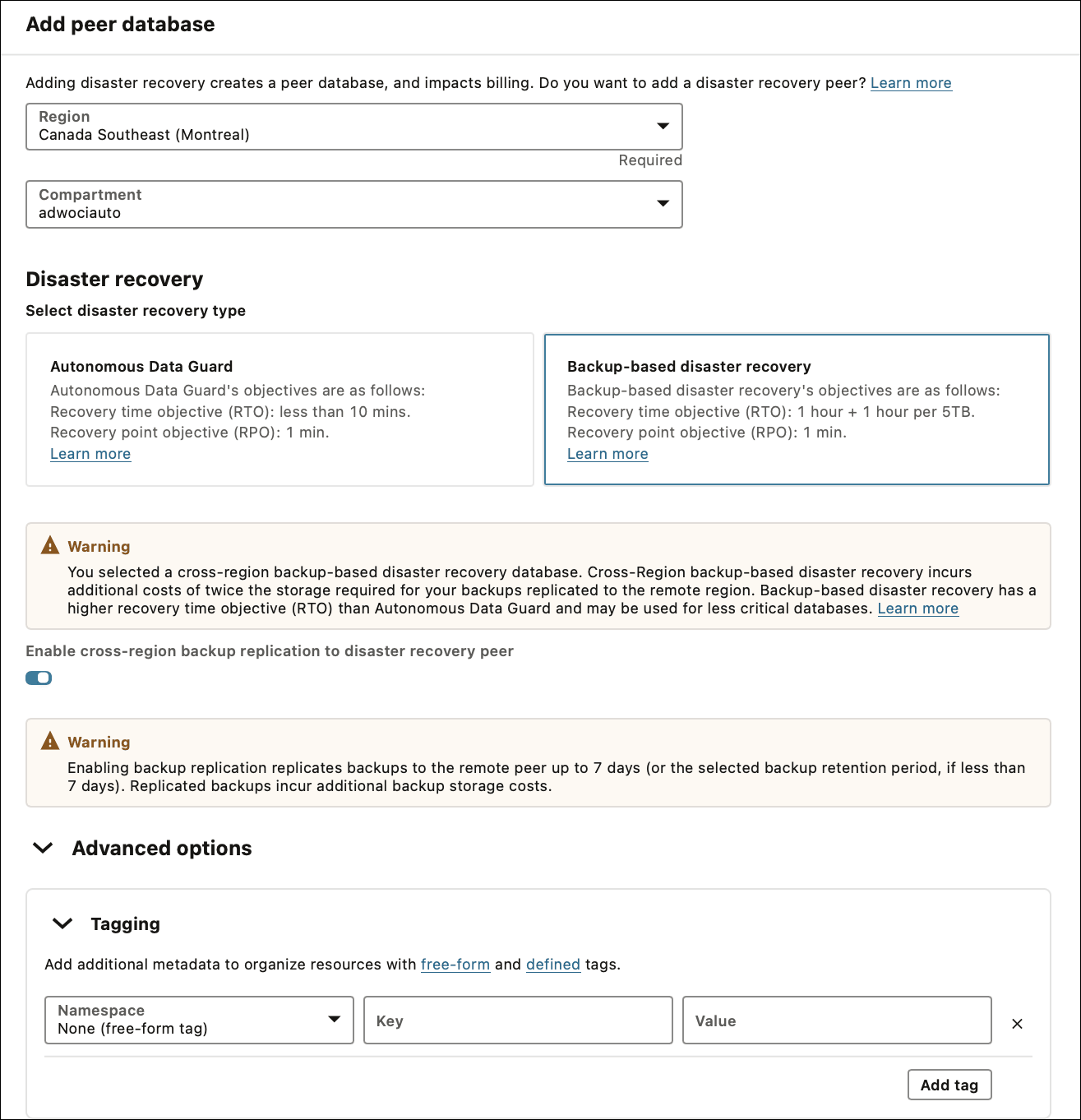 Backup-Based Disaster Recovery Cross-Region Operations