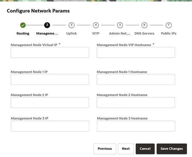 Figure showing the management node parameters page of the Network Configuration wizard.