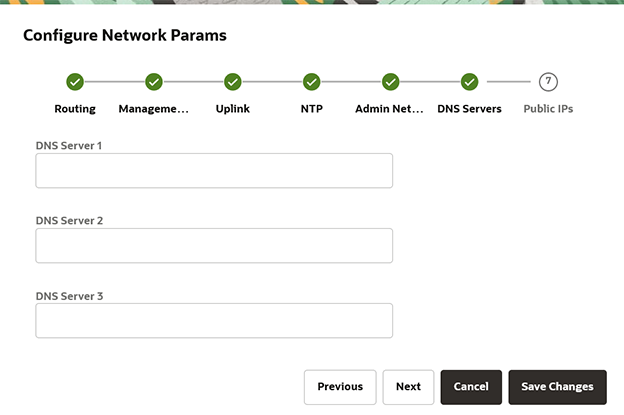 Figure showing the DNS parameters page of the Network Configuration wizard.