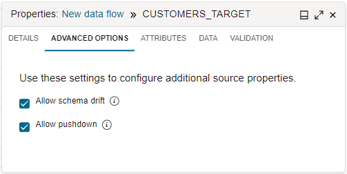 Allow Pushdown check box in Properties panel of source operator