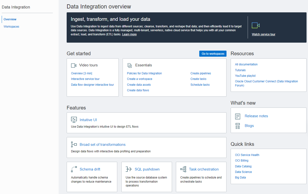 Screenshot of the Data Integration Overview page