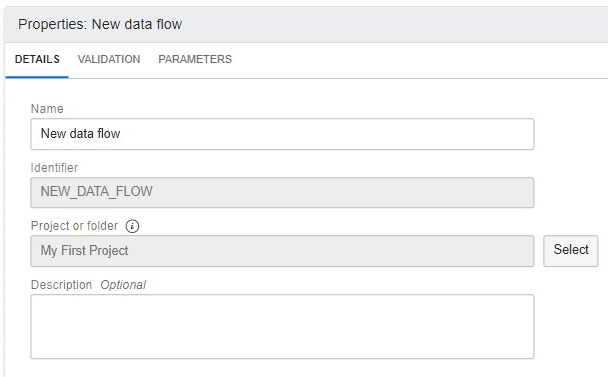 Data Flow Properties panel