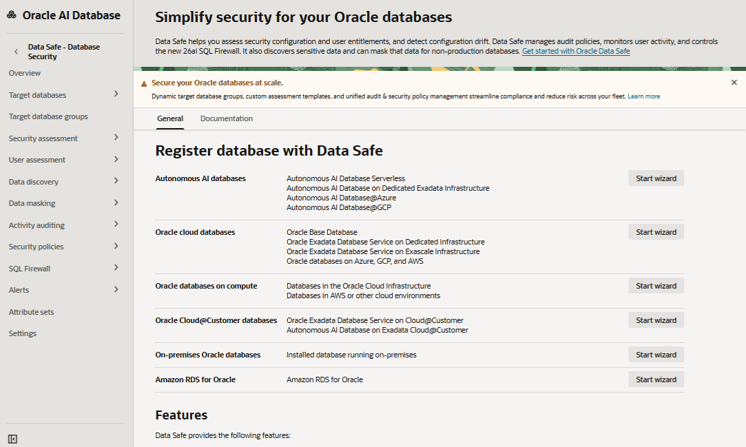 Oracle Data Safe user interface Oracle Data Safe user interface