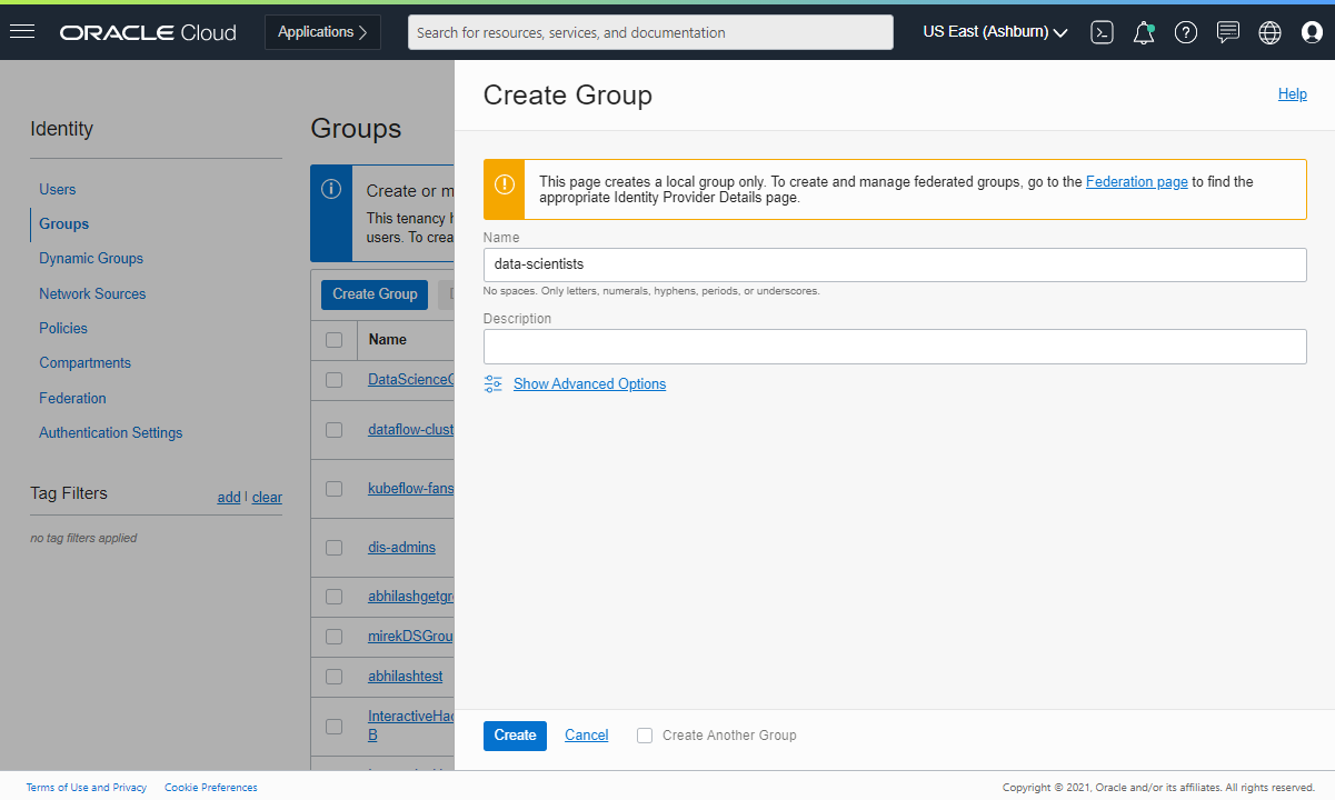 Create groups page.