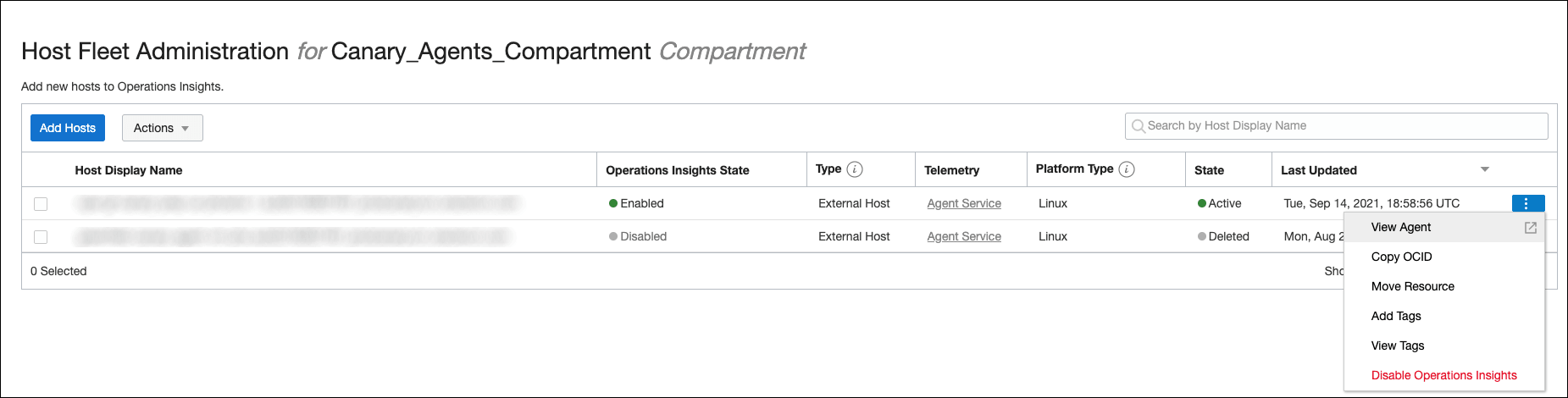 Image shows the management agent details page Image shows the management agent details page