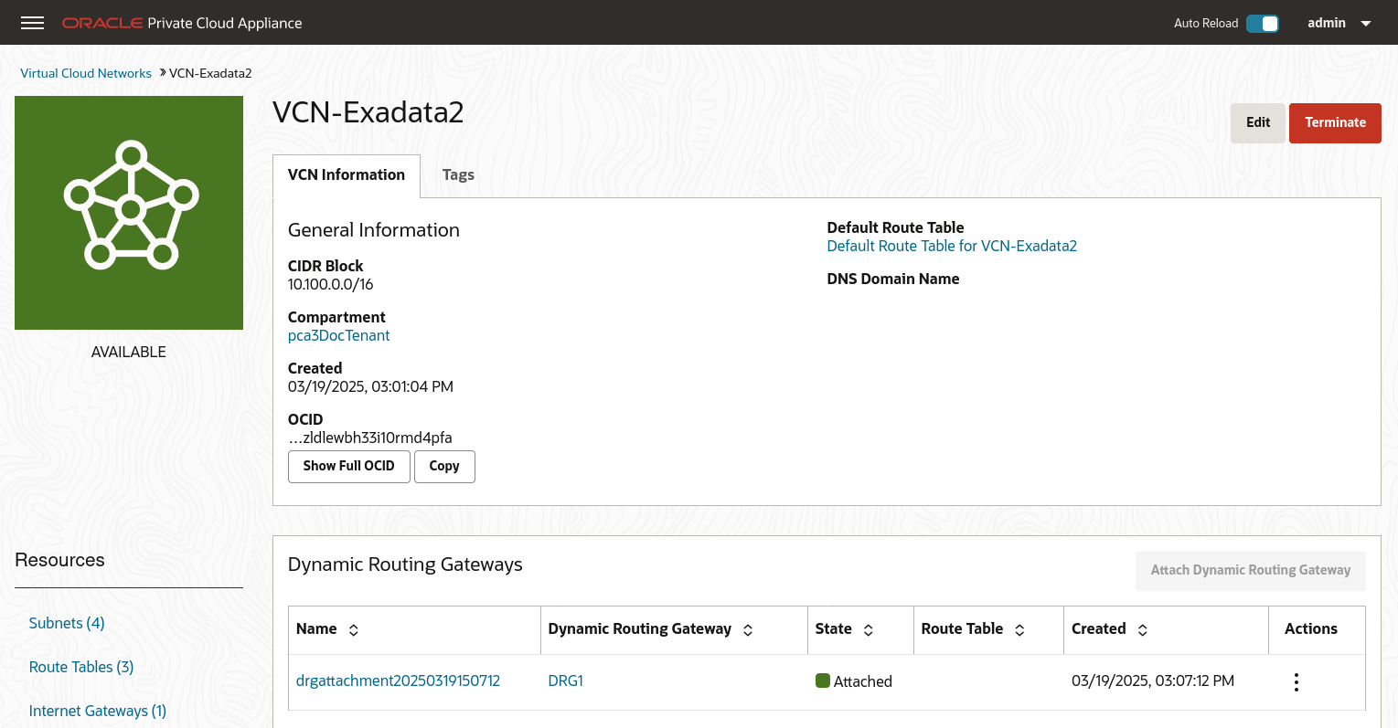 Figure showing a VCN with attached DRG.