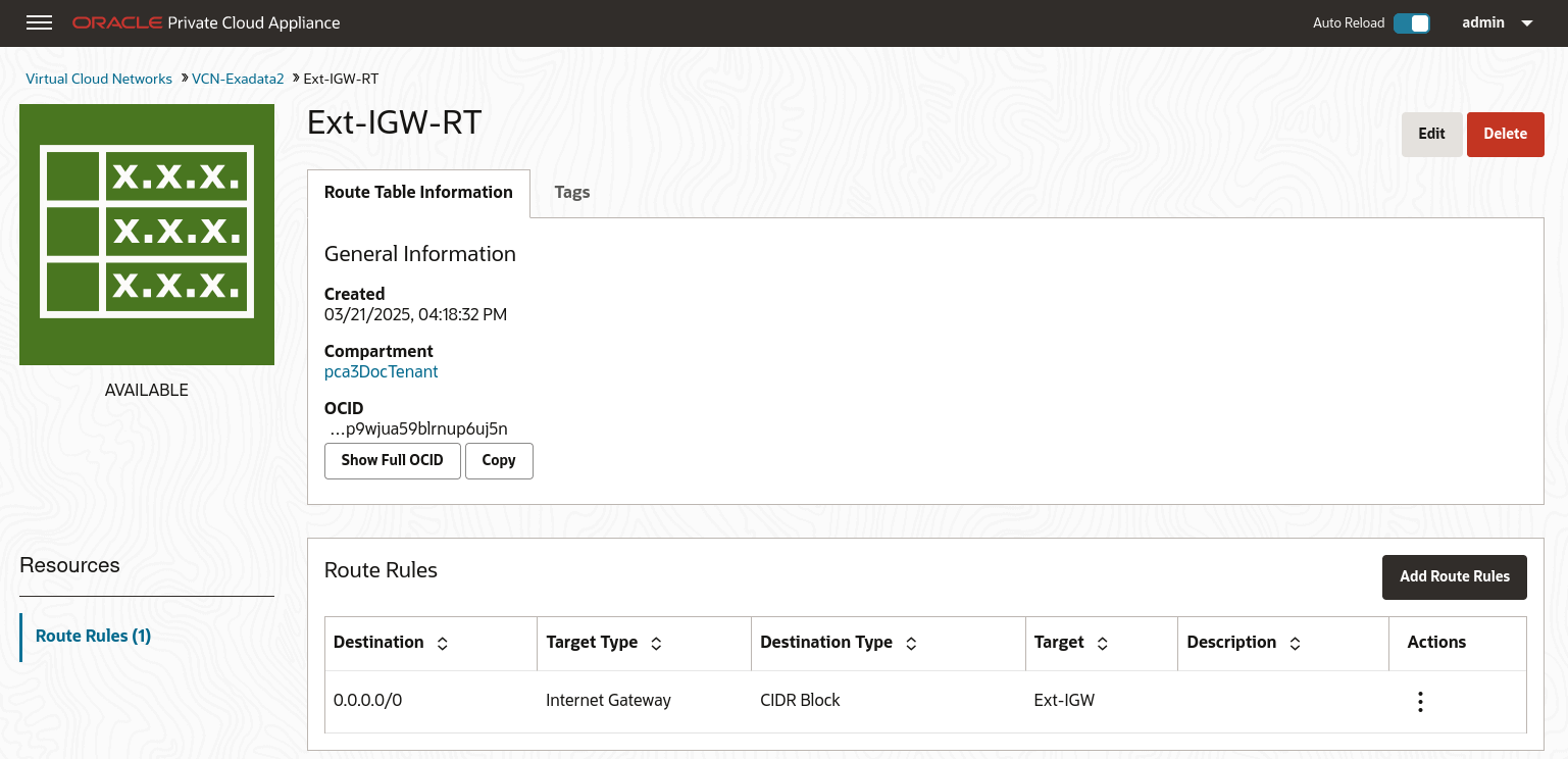 Figure showing an internet gateway with configured route table.