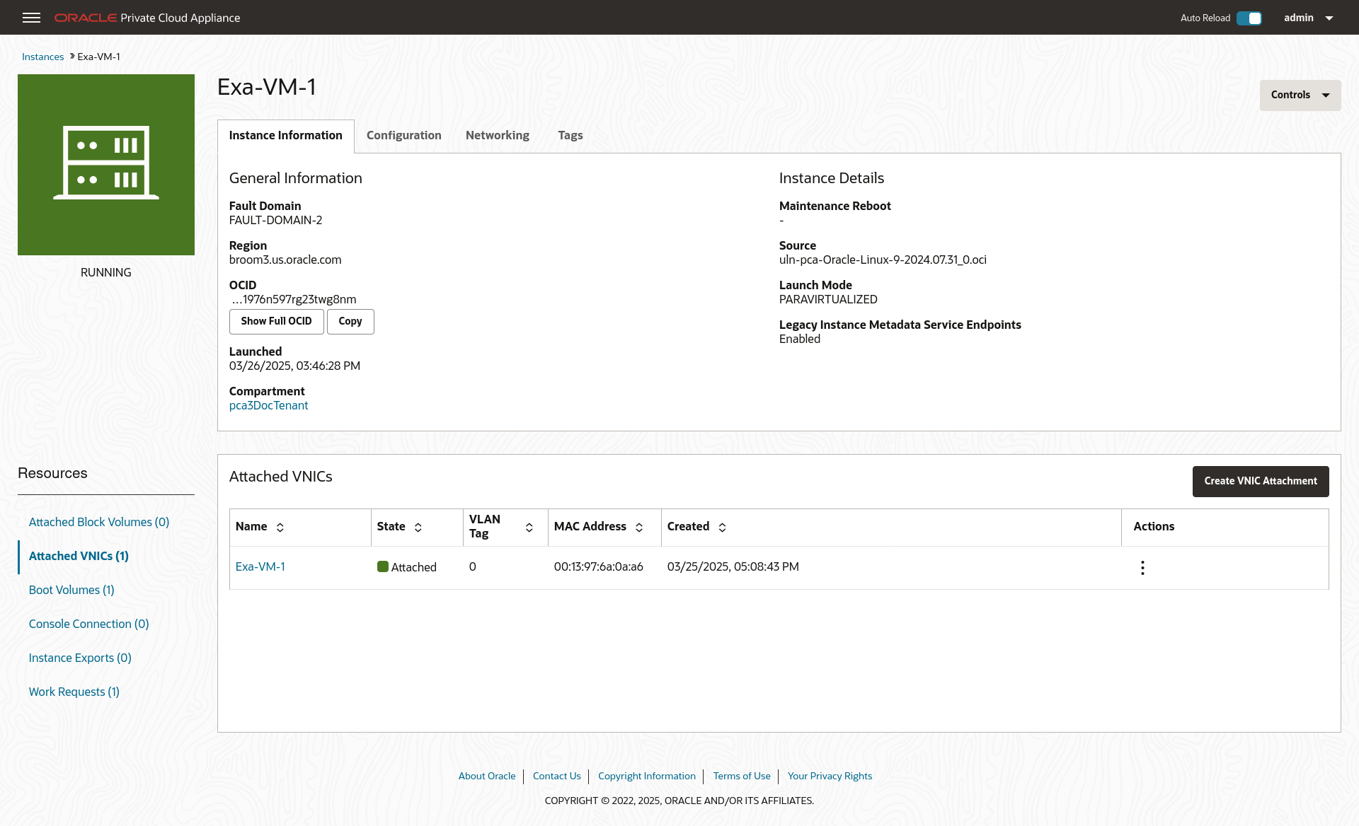 Figure showing an instance and secondary VNIC attachment.